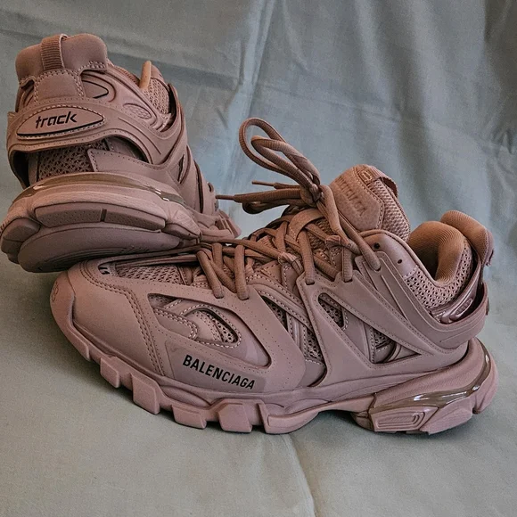 Men's Balenciaga Track Sneaker Dark Tan Leather Mesh Luxury Sneakers Size 8 US - Picture 2 of 16